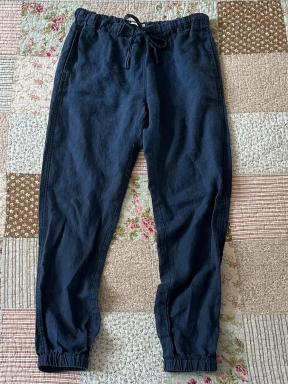 St. Tropez dark navy blue 100% linen natural joggers